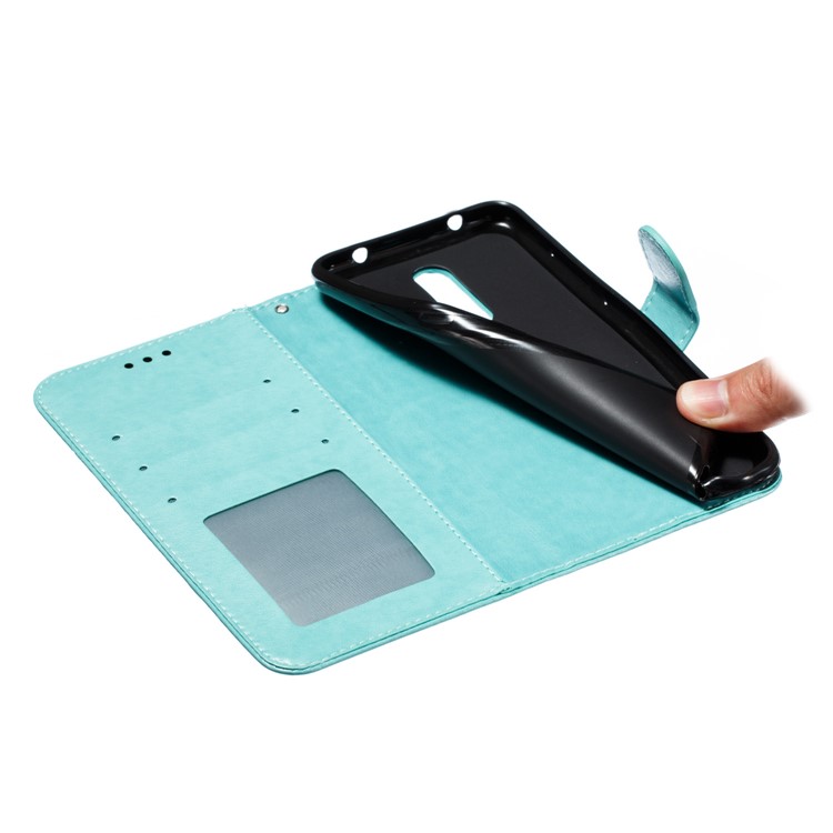 Imprint Mandala Flower PU Leather Wallet Case for Xiaomi Redmi 8 - Cyan-10