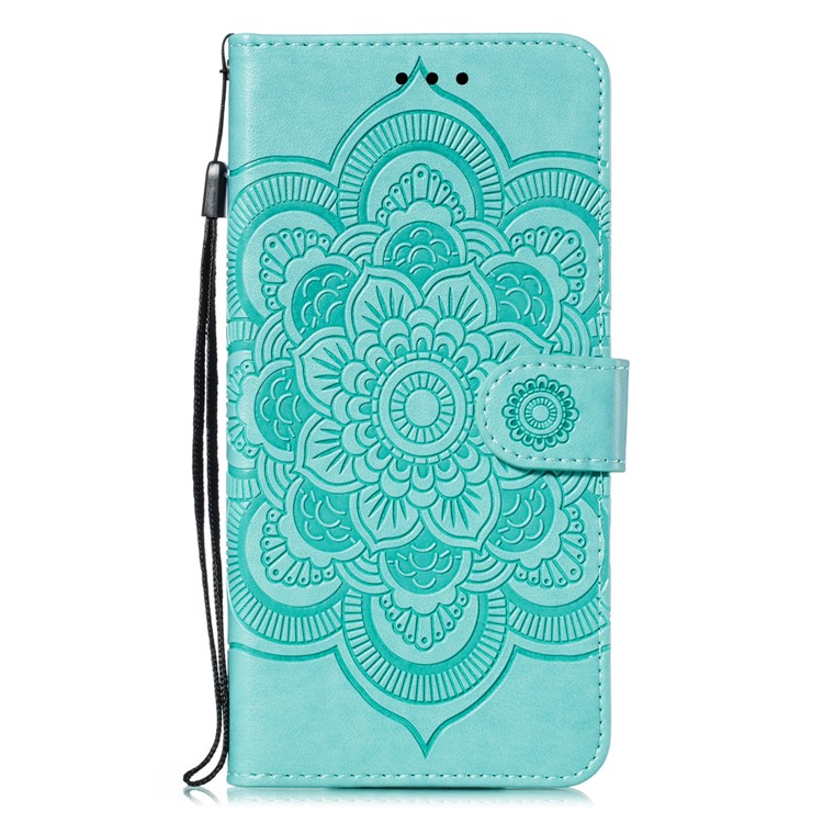 Imprint Mandala Flower PU Leather Wallet Case for Xiaomi Redmi 8 - Cyan-2