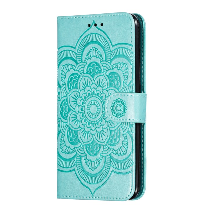 Imprint Mandala Flower PU Leather Wallet Case for Xiaomi Redmi 8 - Cyan-3