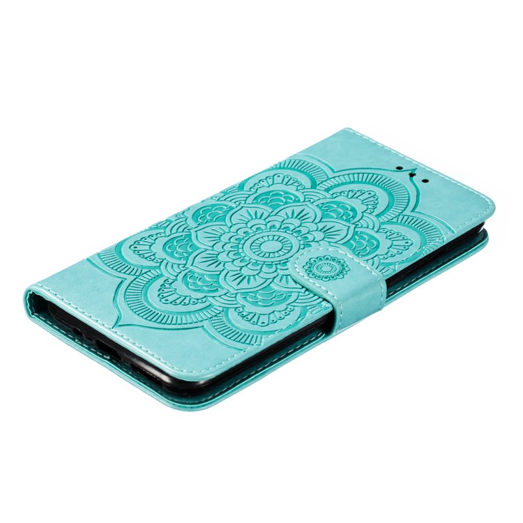 Imprint Mandala Flower PU Leather Wallet Case for Xiaomi Redmi 8 - Cyan-5