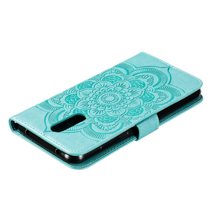 Imprint Mandala Flower PU Leather Wallet Case for Xiaomi Redmi 8 - Cyan-6