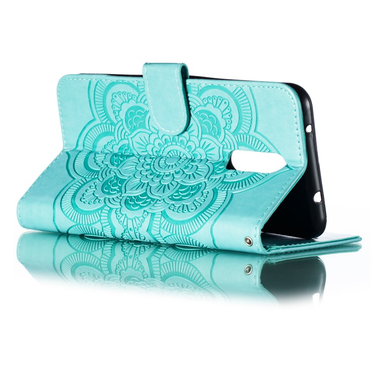 Imprint Mandala Flower PU Leather Wallet Case for Xiaomi Redmi 8 - Cyan-7