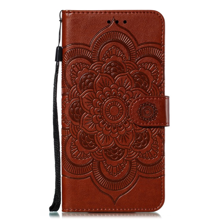 Imprint Mandala Flower PU Leather Wallet Case for Xiaomi Redmi 8 - Brown-2