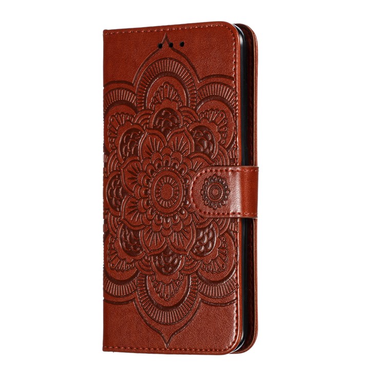 Imprint Mandala Flower PU Leather Wallet Case for Xiaomi Redmi 8 - Brown-3