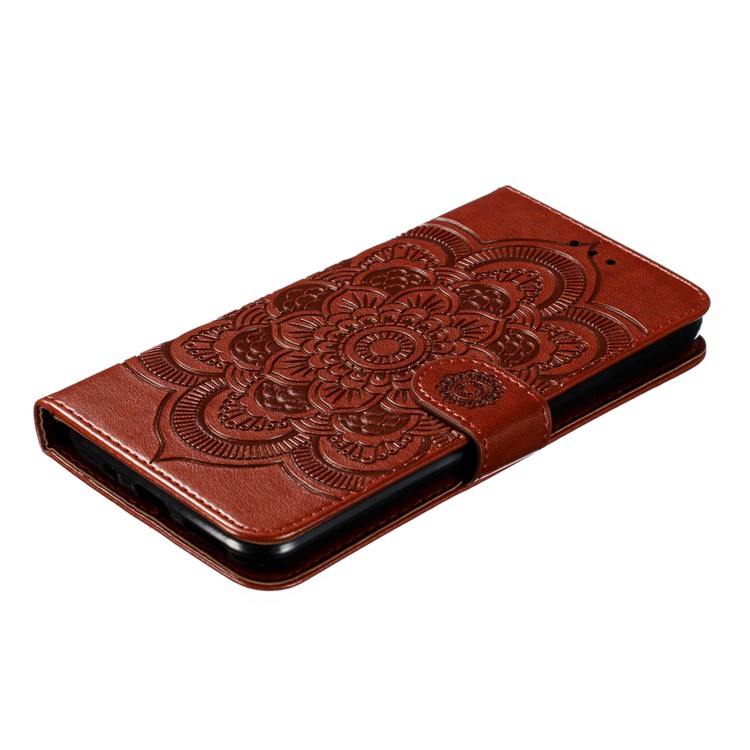Imprint Mandala Flower PU Leather Wallet Case for Xiaomi Redmi 8 - Brown-5