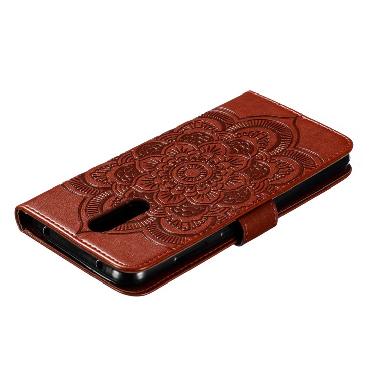 Imprint Mandala Flower PU Leather Wallet Case for Xiaomi Redmi 8 - Brown-6