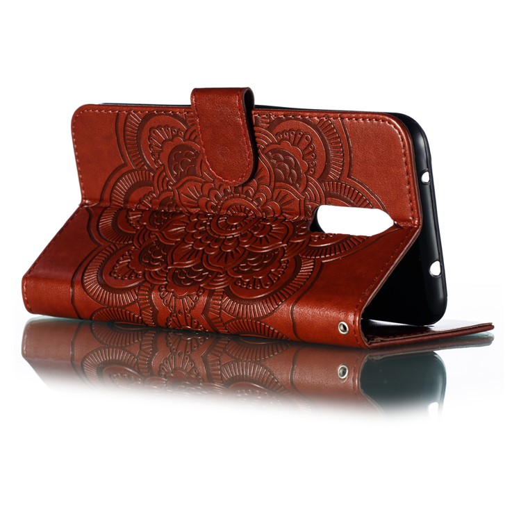 Imprint Mandala Flower PU Leather Wallet Case for Xiaomi Redmi 8 - Brown-7
