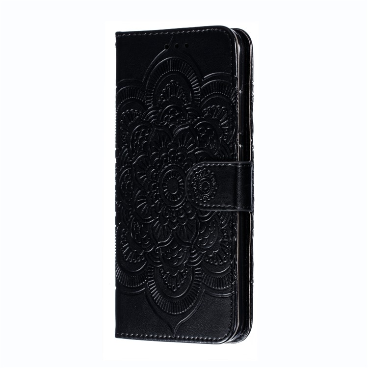 Imprint Mandala Flower Wallet Leather Stand Case for Xiaomi Redmi Note 8 - Black-3