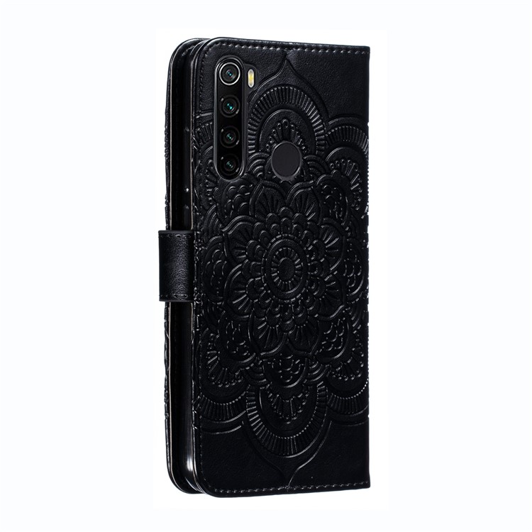 Imprint Mandala Flower Wallet Leather Stand Case for Xiaomi Redmi Note 8 - Black-4