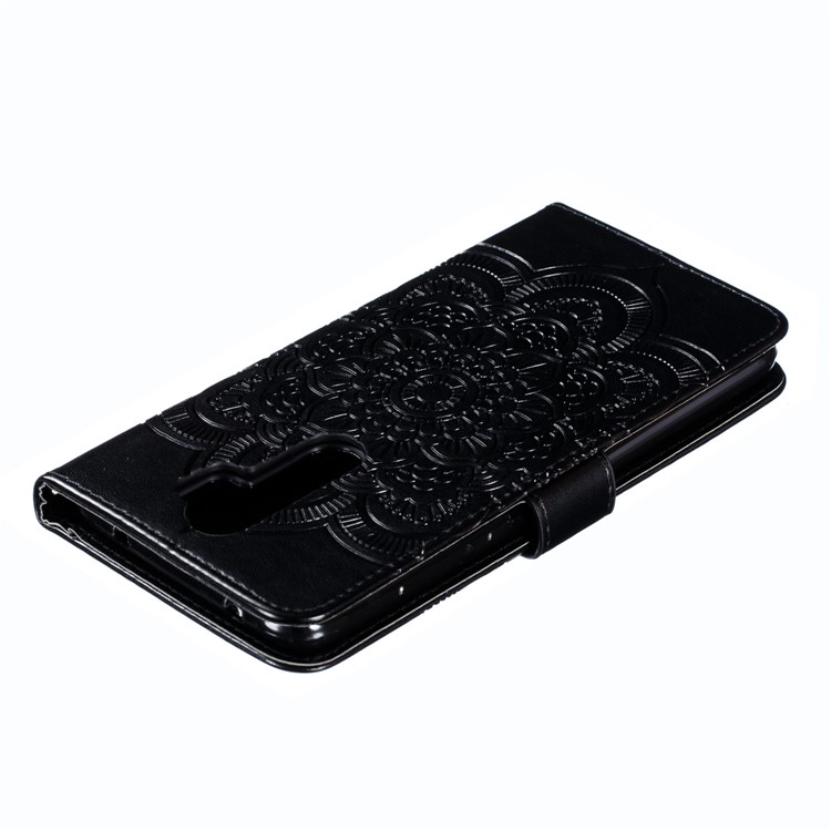 Imprint Mandala Flower Wallet Leather Stand Case for Xiaomi Redmi Note 8 - Black-6