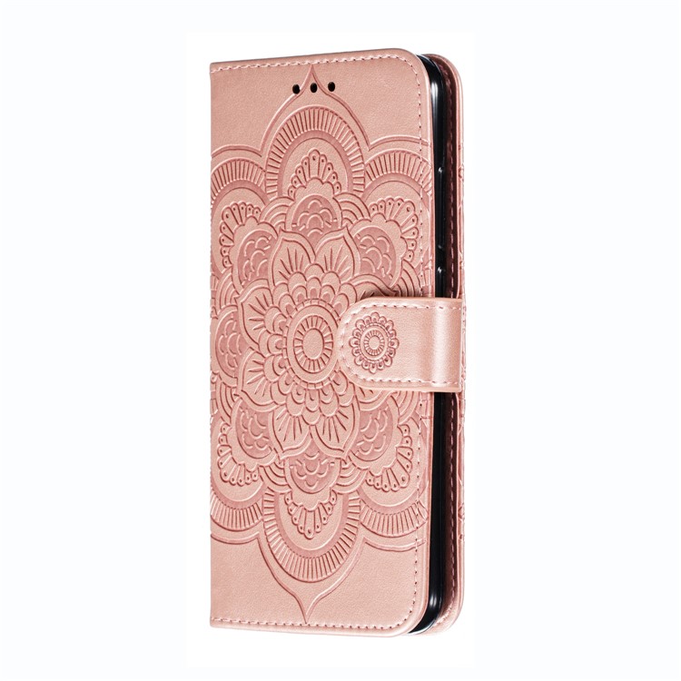 Imprint Mandala Flower Wallet Leather Stand Case for Xiaomi Redmi Note 8 - Rose Gold-3
