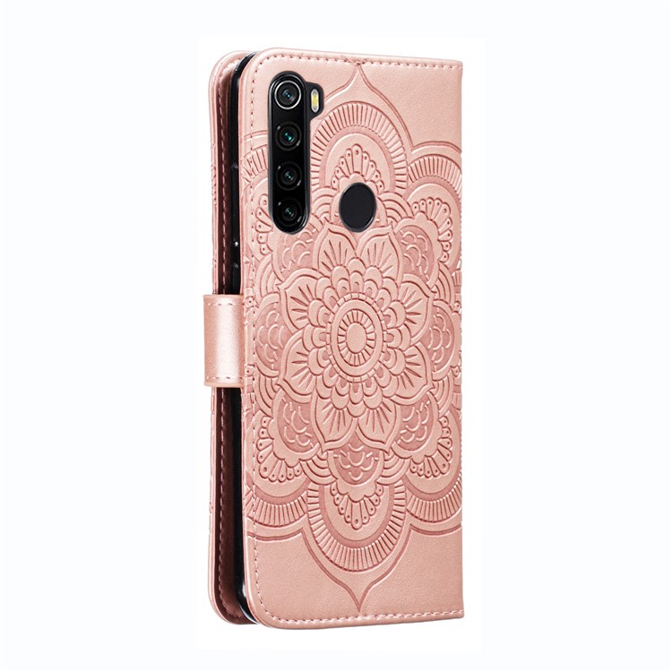 Imprint Mandala Flower Wallet Leather Stand Case for Xiaomi Redmi Note 8 - Rose Gold-4