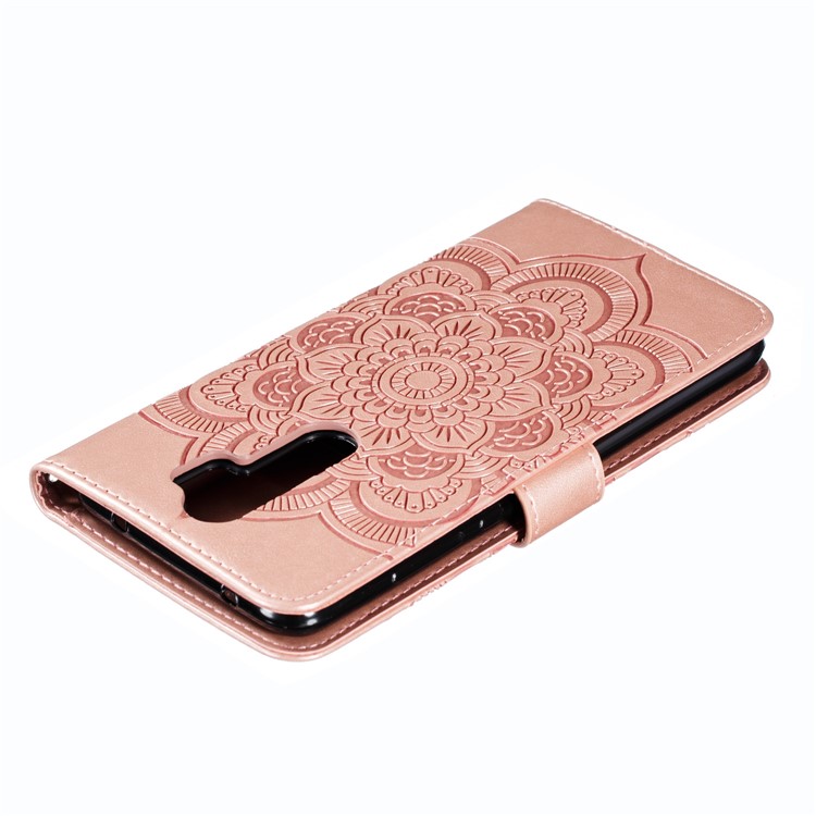 Imprint Mandala Flower Wallet Leather Stand Case for Xiaomi Redmi Note 8 - Rose Gold-6