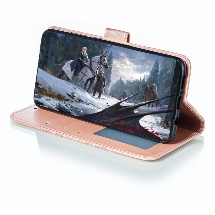 Imprint Mandala Flower Wallet Leather Stand Case for Xiaomi Redmi Note 8 - Rose Gold-8