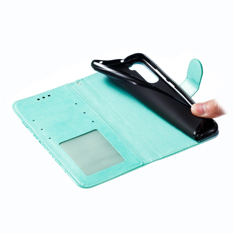 Imprint Mandala Flower Wallet Leather Stand Case for Xiaomi Redmi Note 8 - Cyan-10