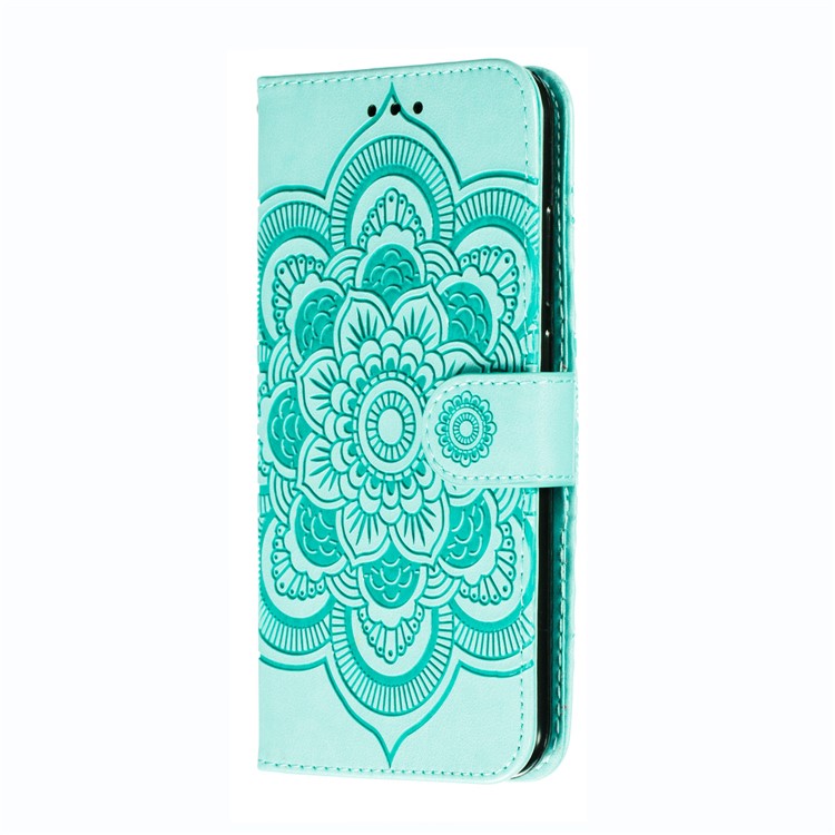 Imprint Mandala Flower Wallet Leather Stand Case for Xiaomi Redmi Note 8 - Cyan-3
