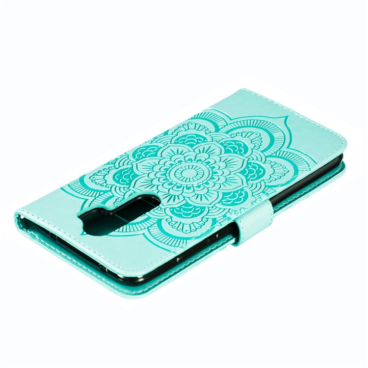 Imprint Mandala Flower Wallet Leather Stand Case for Xiaomi Redmi Note 8 - Cyan-6
