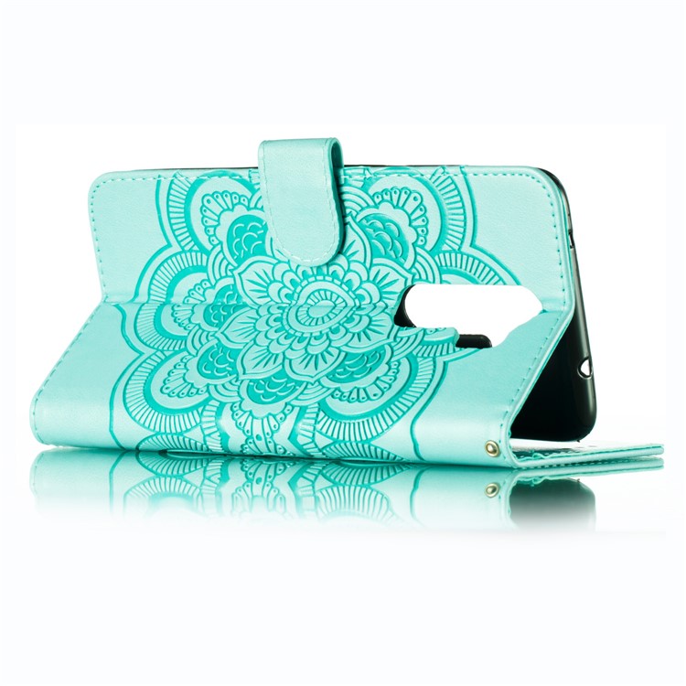 Imprint Mandala Flower Wallet Leather Stand Case for Xiaomi Redmi Note 8 - Cyan-7