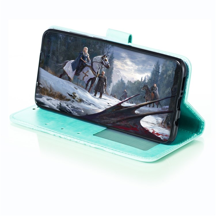 Imprint Mandala Flower Wallet Leather Stand Case for Xiaomi Redmi Note 8 - Cyan-8