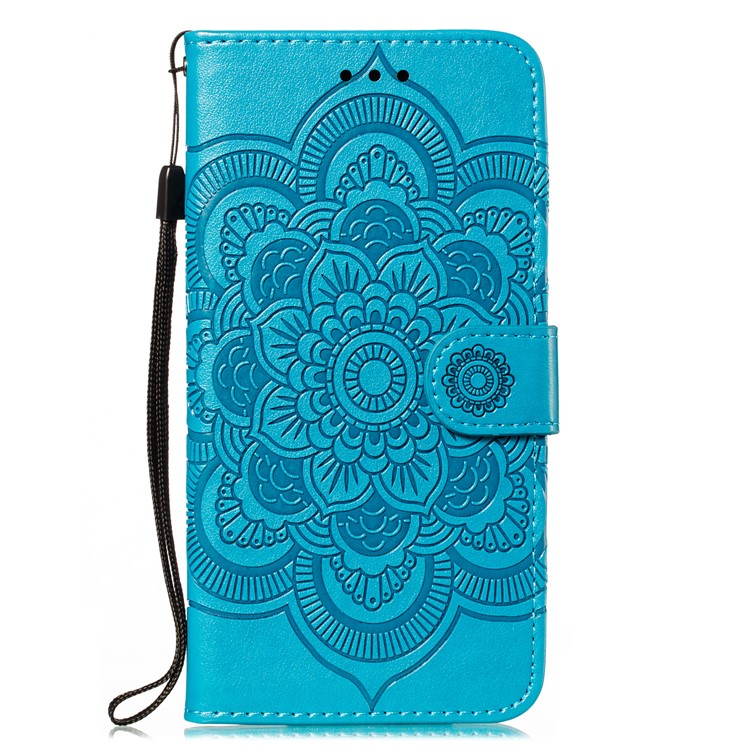 Imprint Mandala Flower Wallet Leather Stand Case for Xiaomi Redmi Note 8 - Blue-2