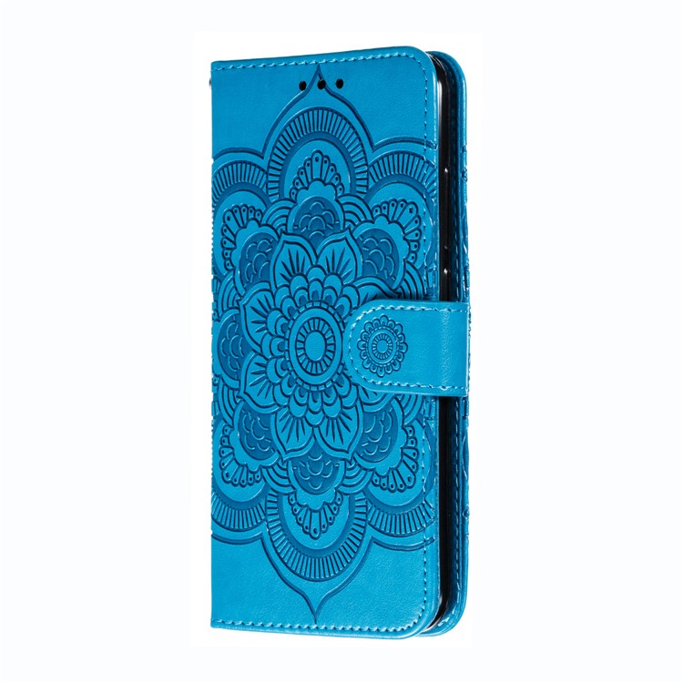 Imprint Mandala Flower Wallet Leather Stand Case for Xiaomi Redmi Note 8 - Blue-3