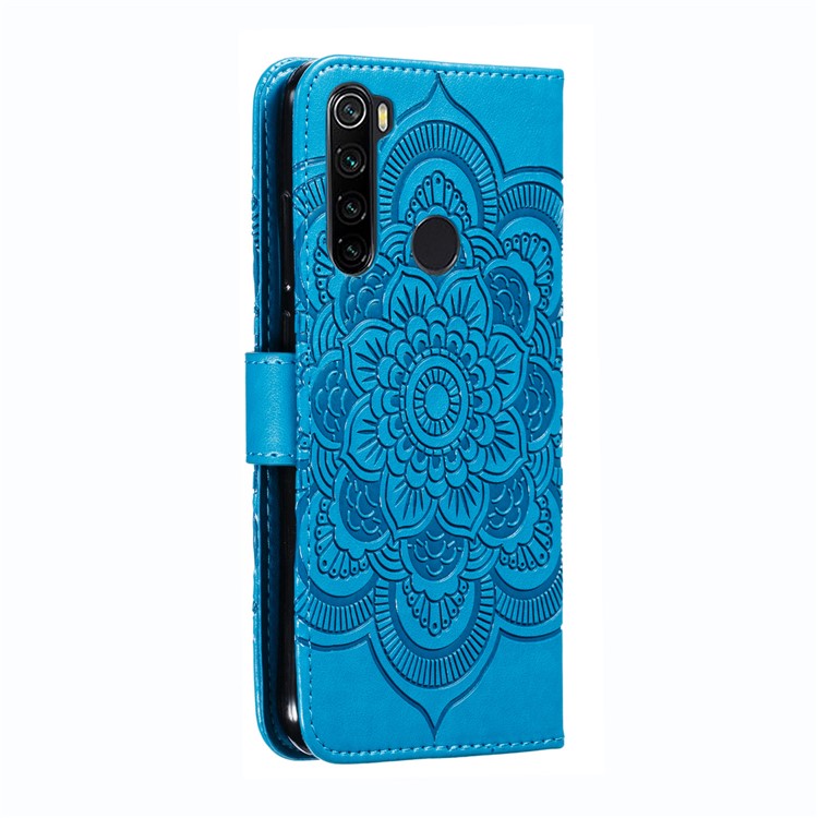 Imprint Mandala Flower Wallet Leather Stand Case for Xiaomi Redmi Note 8 - Blue-4