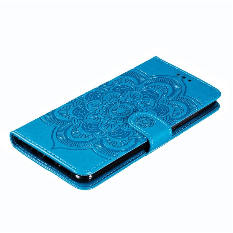 Imprint Mandala Flower Wallet Leather Stand Case for Xiaomi Redmi Note 8 - Blue-5