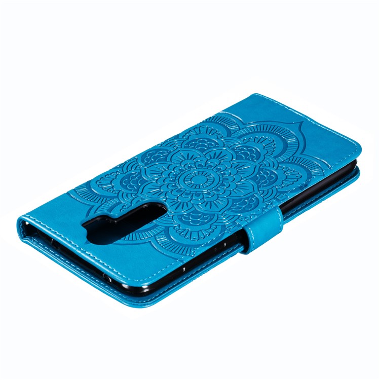 Imprint Mandala Flower Wallet Leather Stand Case for Xiaomi Redmi Note 8 - Blue-6