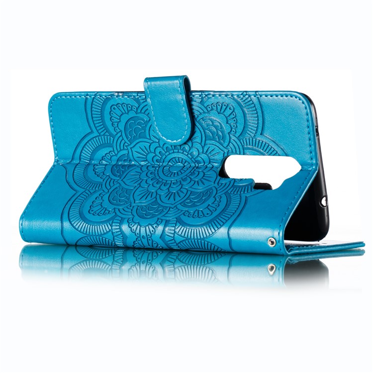 Imprint Mandala Flower Wallet Leather Stand Case for Xiaomi Redmi Note 8 - Blue-7