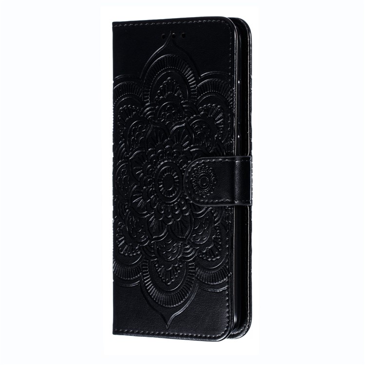 Imprint Mandala Flower Leather Wallet Case for Xiaomi Redmi Note 8 Pro - Black-3