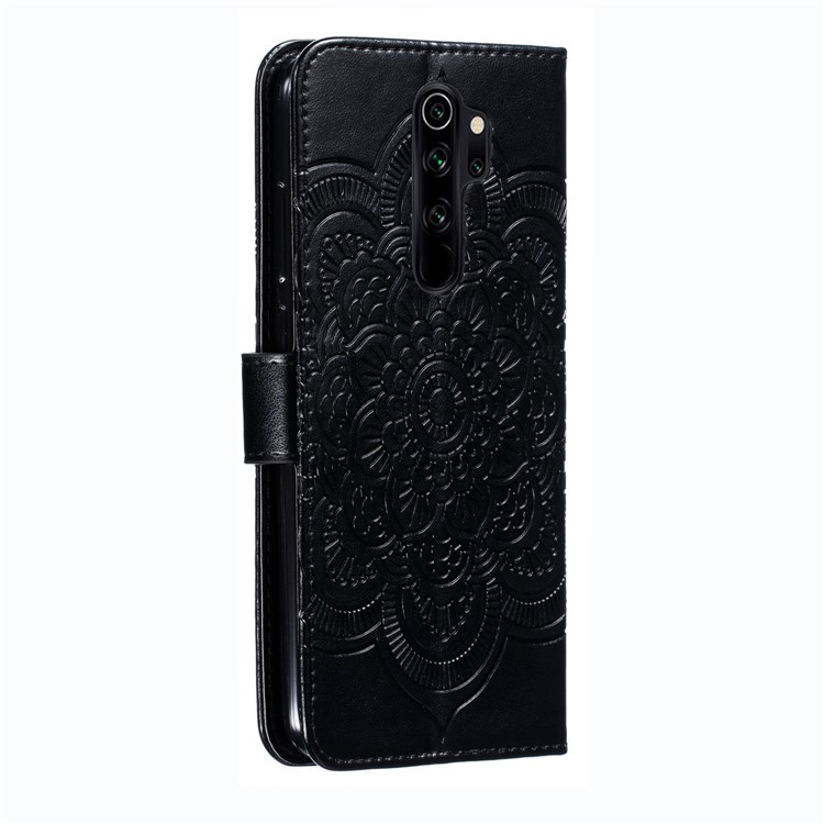 Imprint Mandala Flower Leather Wallet Case for Xiaomi Redmi Note 8 Pro - Black-4