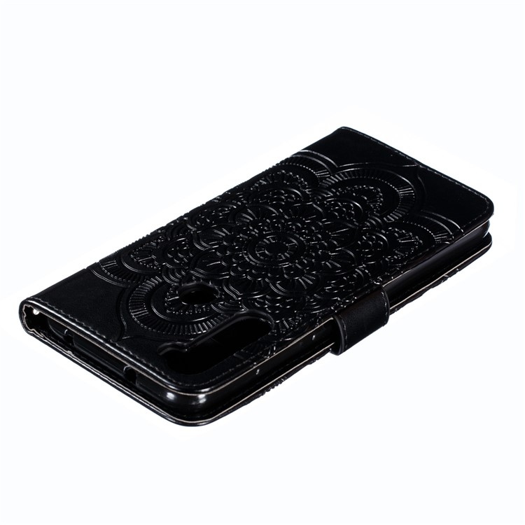 Imprint Mandala Flower Leather Wallet Case for Xiaomi Redmi Note 8 Pro - Black-6