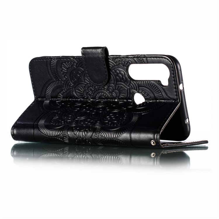 Imprint Mandala Flower Leather Wallet Case for Xiaomi Redmi Note 8 Pro - Black-7