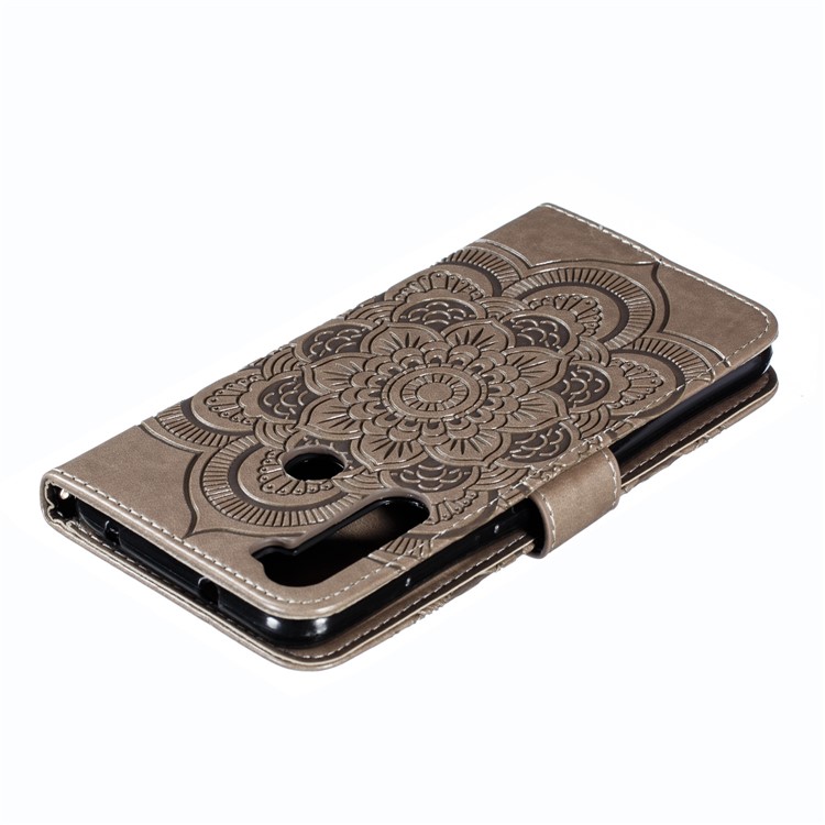 Imprint Mandala Flower Leather Wallet Case for Xiaomi Redmi Note 8 Pro - Grey-6