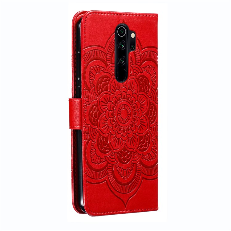 Imprint Mandala Flower Leather Wallet Case for Xiaomi Redmi Note 8 Pro - Red-4