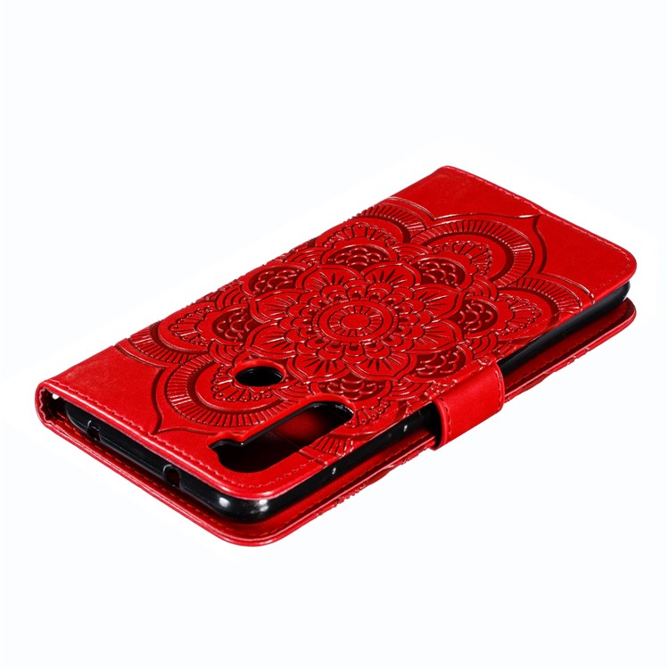 Imprint Mandala Flower Leather Wallet Case for Xiaomi Redmi Note 8 Pro - Red-6