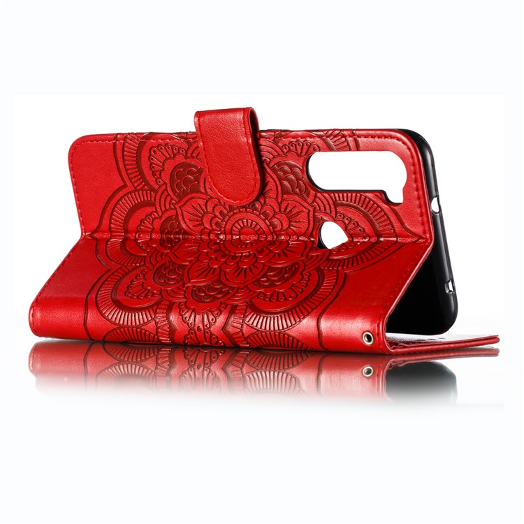 Imprint Mandala Flower Leather Wallet Case for Xiaomi Redmi Note 8 Pro - Red-7