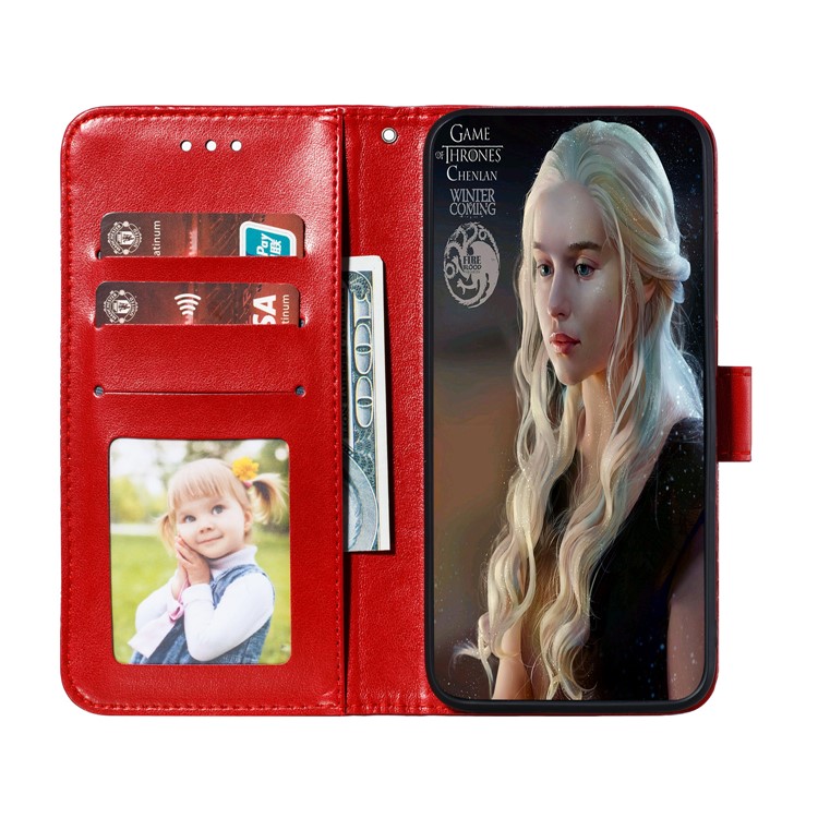 Imprint Mandala Flower Leather Wallet Case for Xiaomi Redmi Note 8 Pro - Red-9