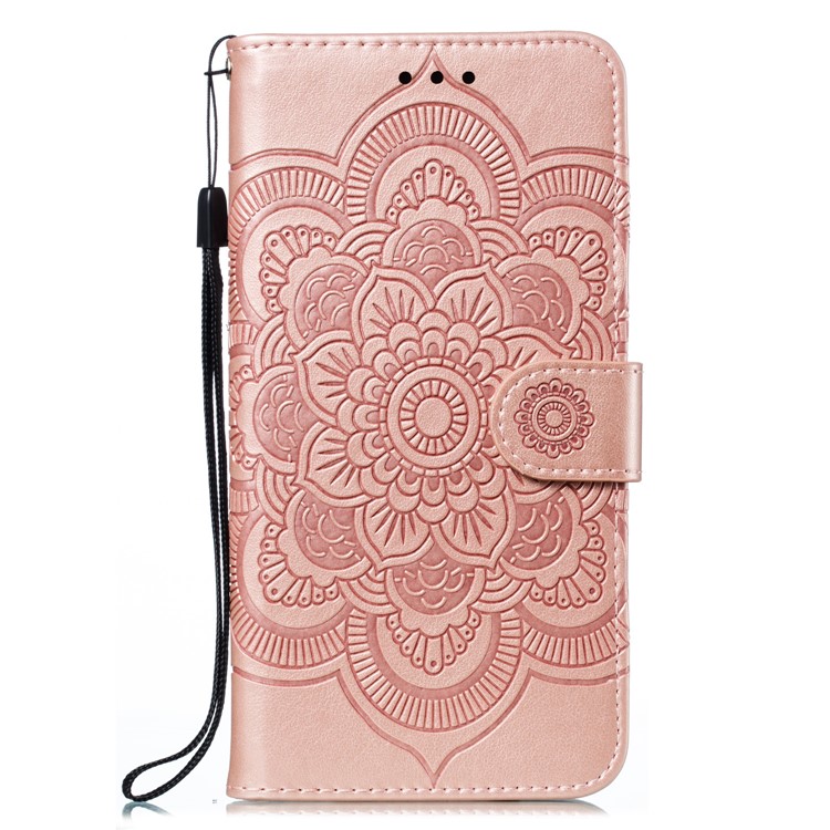 Imprint Mandala Flower Leather Wallet Case for Xiaomi Redmi Note 8 Pro - Rose Gold-2