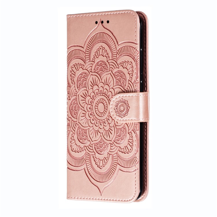 Imprint Mandala Flower Leather Wallet Case for Xiaomi Redmi Note 8 Pro - Rose Gold-3