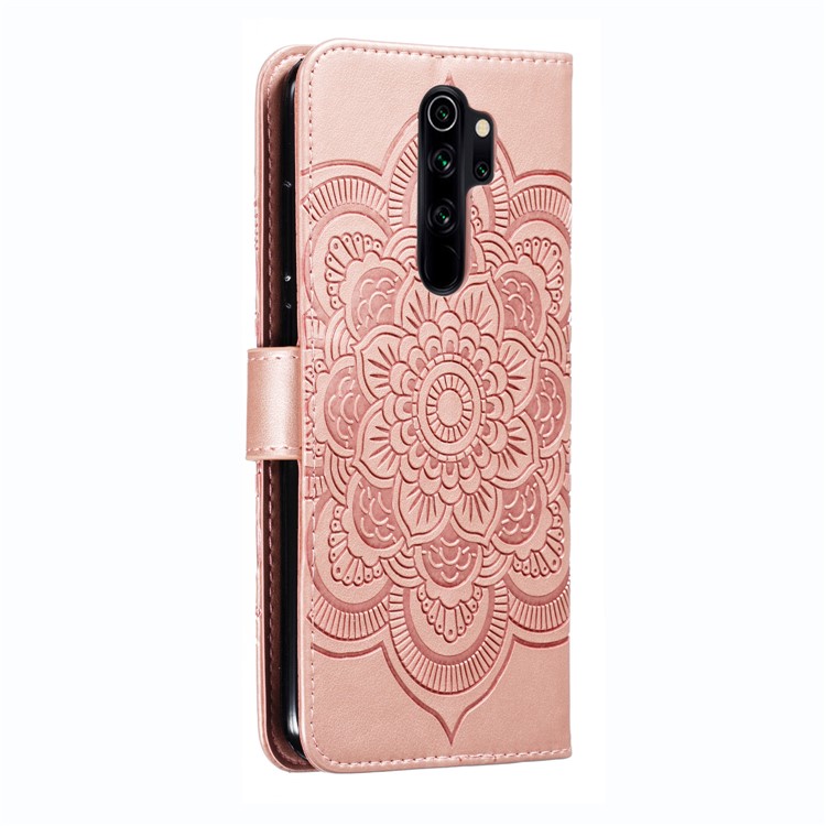 Imprint Mandala Flower Leather Wallet Case for Xiaomi Redmi Note 8 Pro - Rose Gold-4