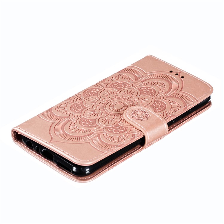 Imprint Mandala Flower Leather Wallet Case for Xiaomi Redmi Note 8 Pro - Rose Gold-5