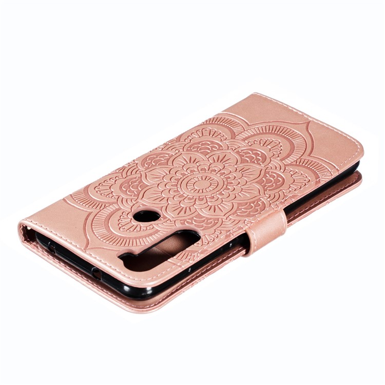 Imprint Mandala Flower Leather Wallet Case for Xiaomi Redmi Note 8 Pro - Rose Gold-6
