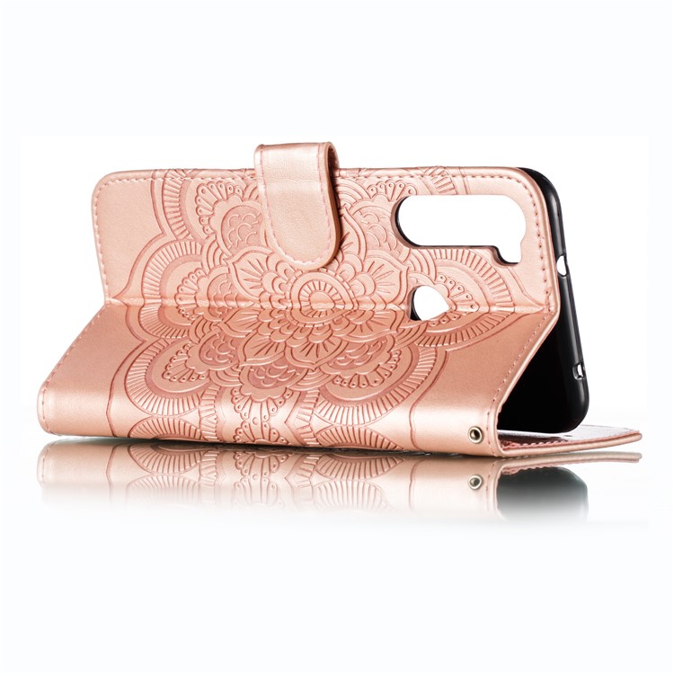 Imprint Mandala Flower Leather Wallet Case for Xiaomi Redmi Note 8 Pro - Rose Gold-7