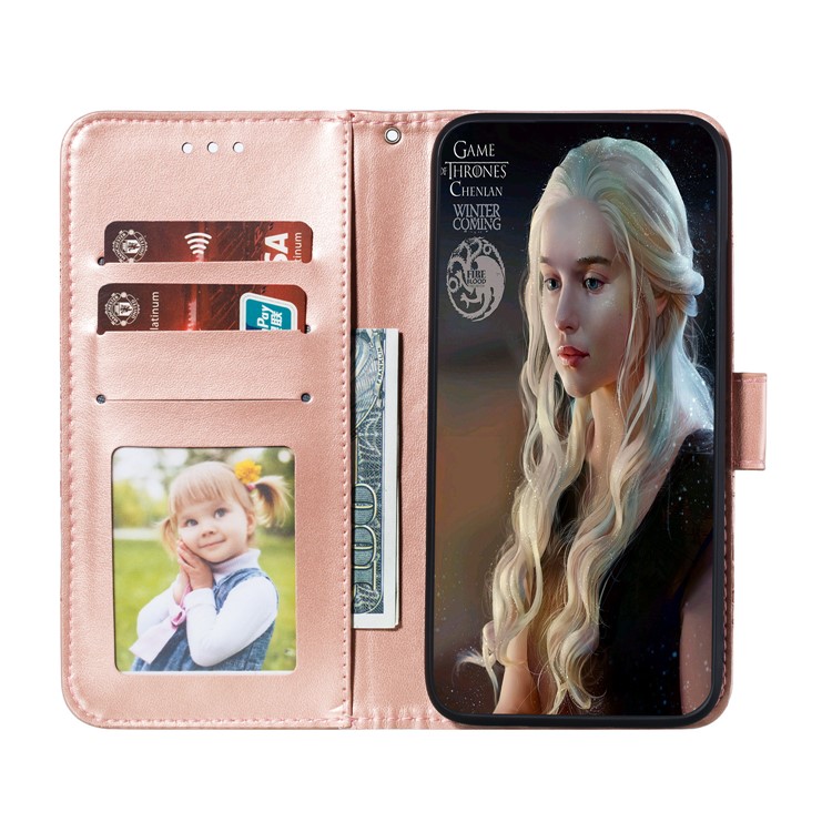 Imprint Mandala Flower Leather Wallet Case for Xiaomi Redmi Note 8 Pro - Rose Gold-9