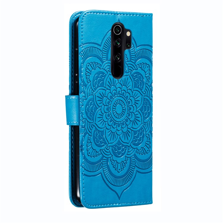 Imprint Mandala Flower Leather Wallet Case for Xiaomi Redmi Note 8 Pro - Blue-4