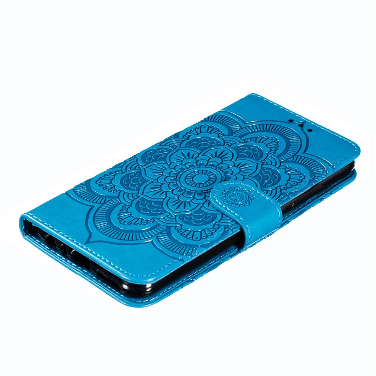 Imprint Mandala Flower Leather Wallet Case for Xiaomi Redmi Note 8 Pro - Blue-5