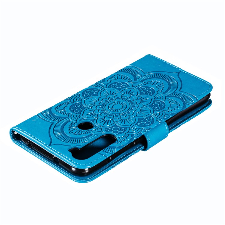 Imprint Mandala Flower Leather Wallet Case for Xiaomi Redmi Note 8 Pro - Blue-6