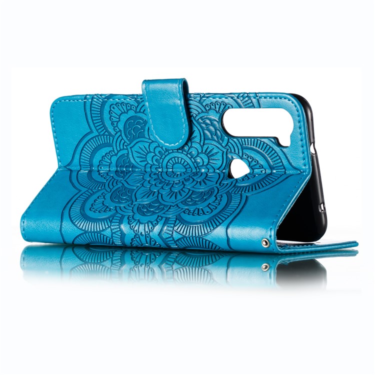 Imprint Mandala Flower Leather Wallet Case for Xiaomi Redmi Note 8 Pro - Blue-7