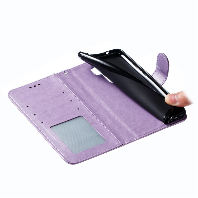 Imprint Mandala Flower Leather Wallet Case for Xiaomi Redmi Note 8 Pro - Purple-10
